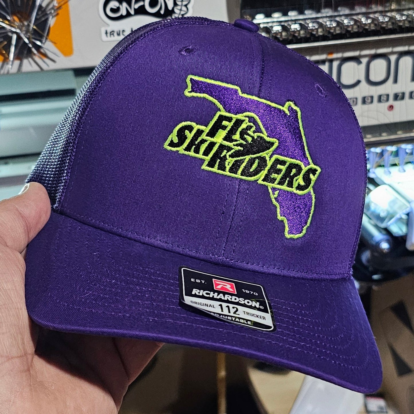 FL Ski Riders Hat - Purple & Florescent Green